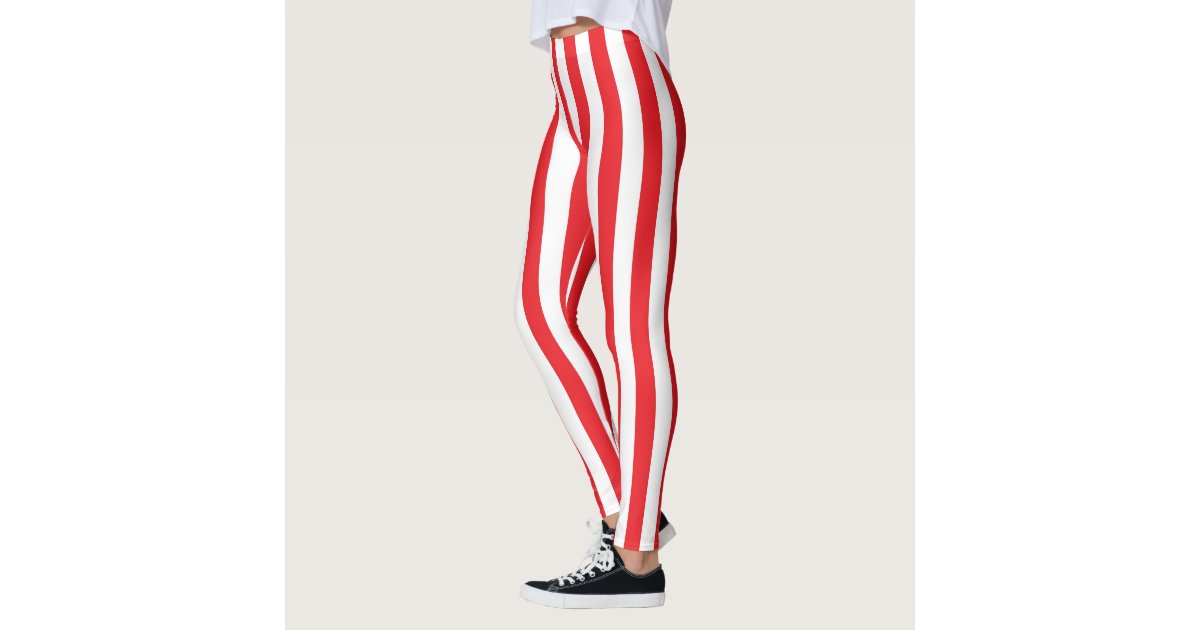 Vertical Red and White Stripes Leggings