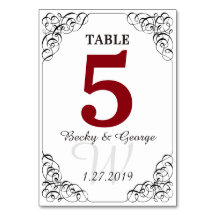 Vertical Red and White Table Card