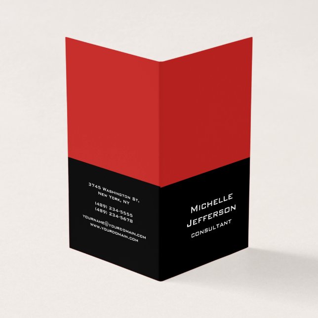 Vertical Red Black Abstract Modern Stylish Trendy Business Card (Outside)