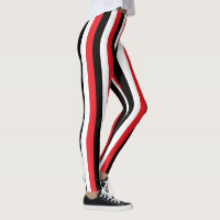 Vertical Red, Black and White Stripes Leggings