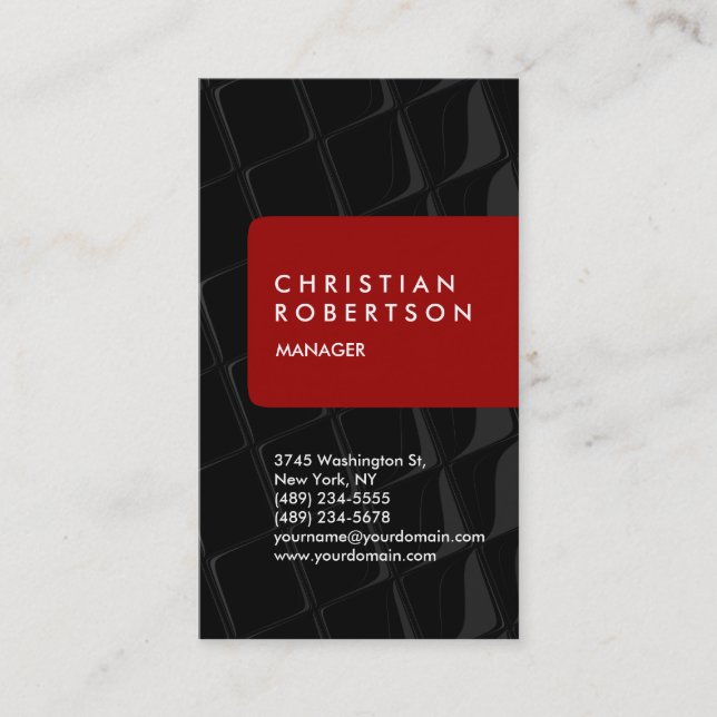 Vertical red black gray pattern business card (Front)
