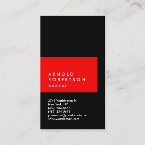 Vertical Red Black Professional Business Card