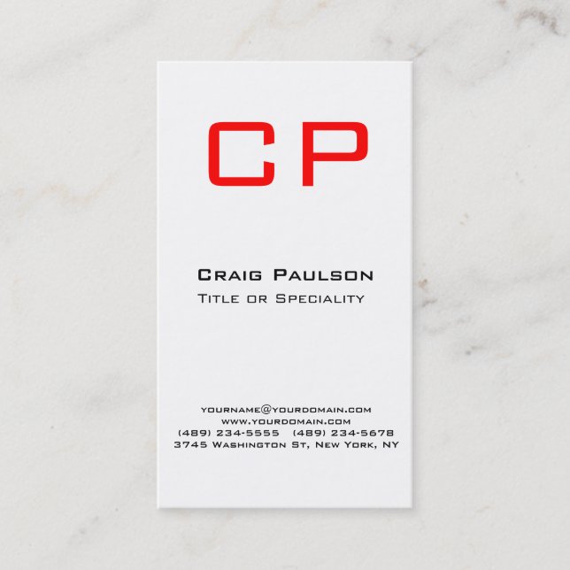 Vertical Red Black White Monogram Business Card (Front)