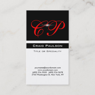 Vertical Red Black White Monogram Business Card