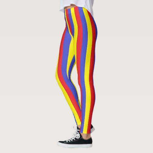 Vertical Red Blue and Yellow Stripes Leggings