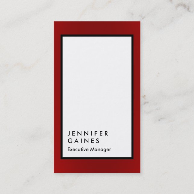 Vertical red border white black plain manager business card (Front)