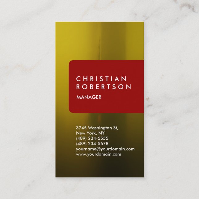 Vertical red browny yellow abstract business card (Front)