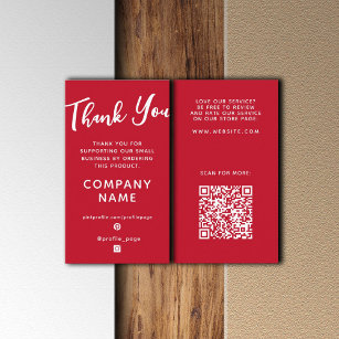 Vertical red elegant Thank you  Business Card