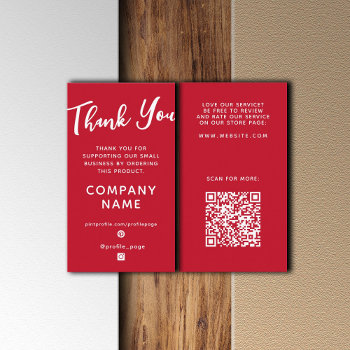 Vertical Red Elegant Thank You  Business Card by TwoFatCats at Zazzle