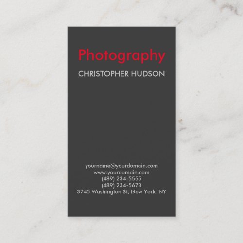 Vertical Red Gray Photography Business Card