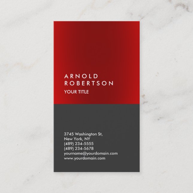 Vertical Red Gray Professional Business Card (Front)