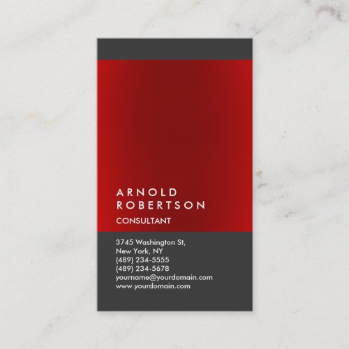 Vertical Red Gray Trendy Consultant Business Card