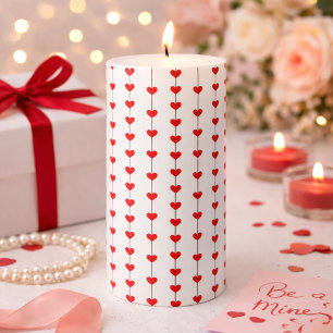 Vertical Red Heart Columns on White Pillar Candle