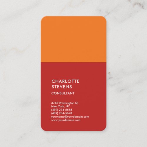 Vertical Red Orange Minimalist Elegant Simple Business Card