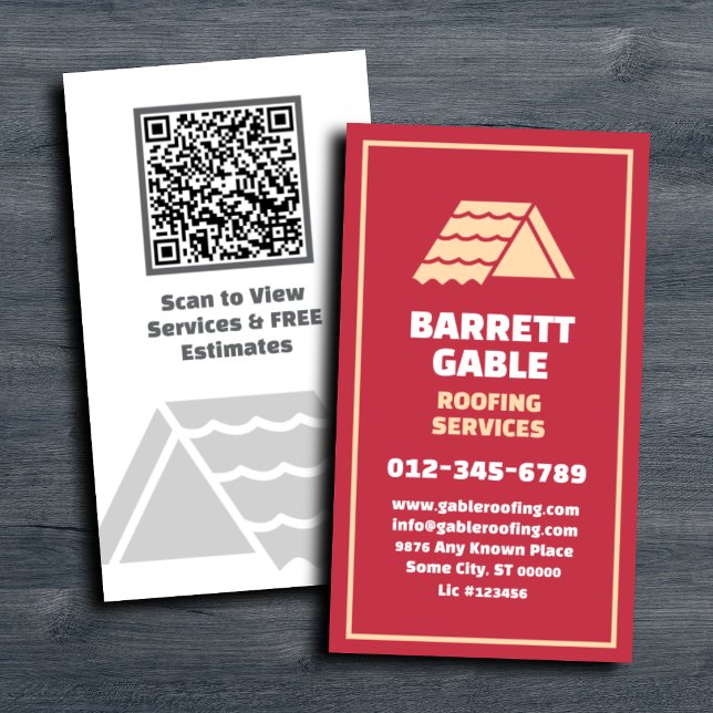 Vertical Red Roofing Services QR Code Business Card (Creator Uploaded)