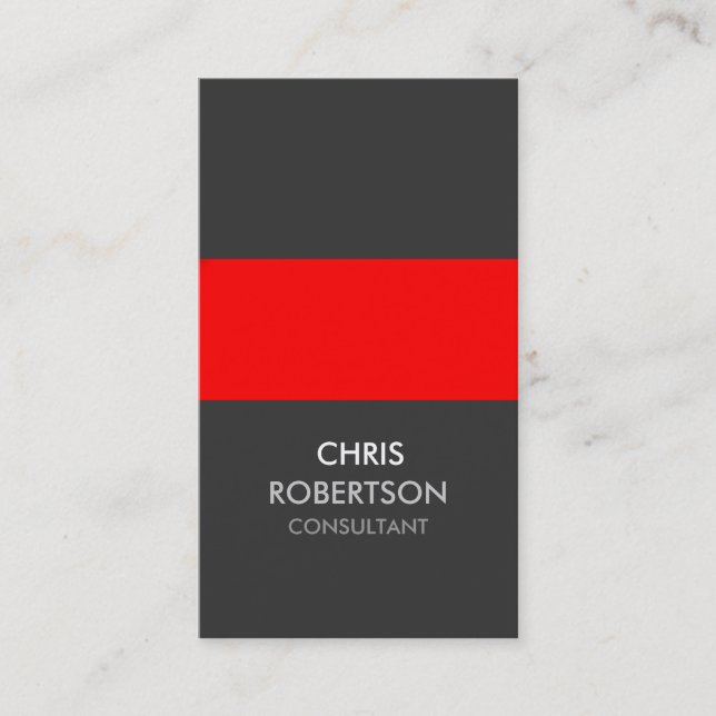 Vertical Red Stripe Gray Attractive Business Card (Front)