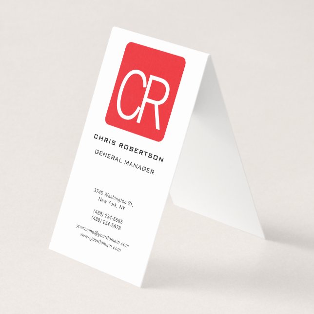 Vertical Red Stripe White Professional Plain Business Card (Front)