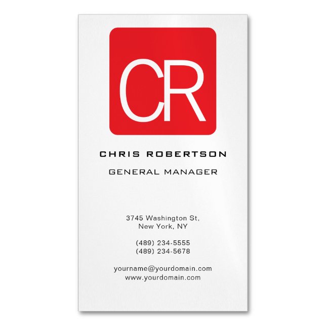 Vertical Red Stripe White Professional Plain Business Card Magnet (Front Vertical)