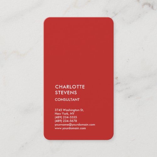 Vertical Red Trendy Minimalist Elegant Simple Business Card