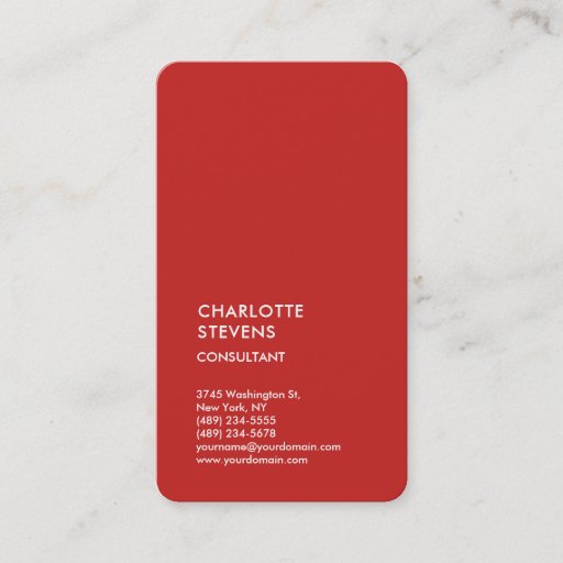 Customizable Vertical Red Trendy Minimalist Elegant Simple Business Card