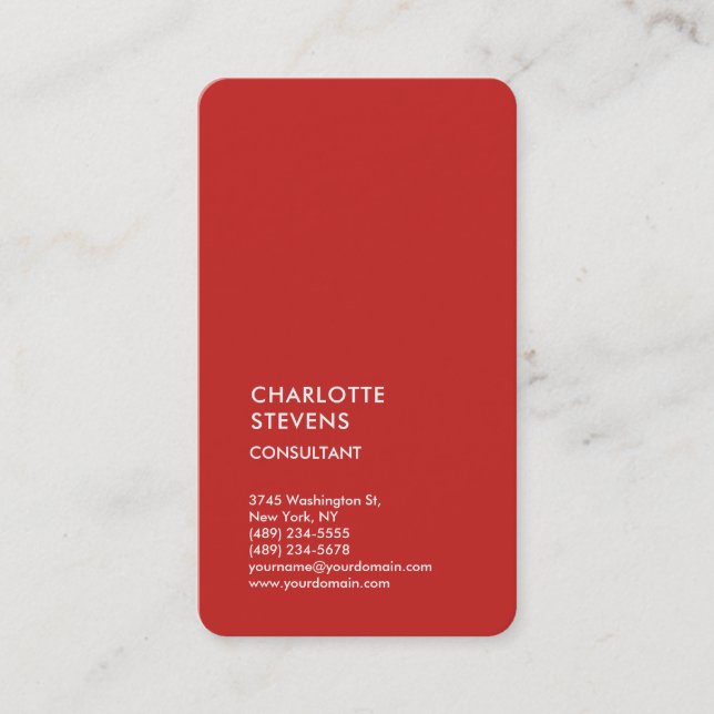 Vertical Red Trendy Minimalist Elegant Simple Business Card (Front)