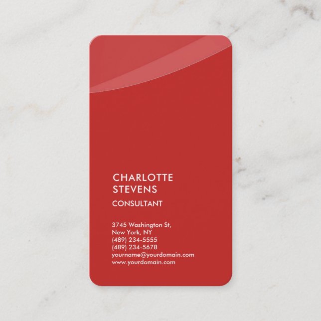 Vertical Red Trendy Minimalist Elegant Simple Business Card (Front)