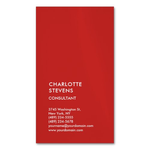 Vertical Red Trendy Minimalist Elegant Simple Business Card Magnet