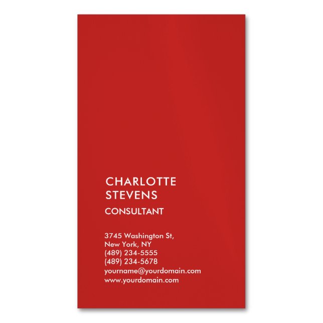 Vertical Red Trendy Minimalist Elegant Simple Business Card Magnet (Front Vertical)