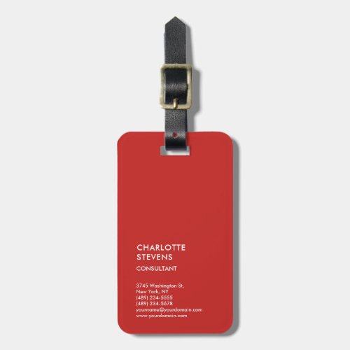 Vertical Red Trendy Minimalist Elegant Simple Luggage Tag
