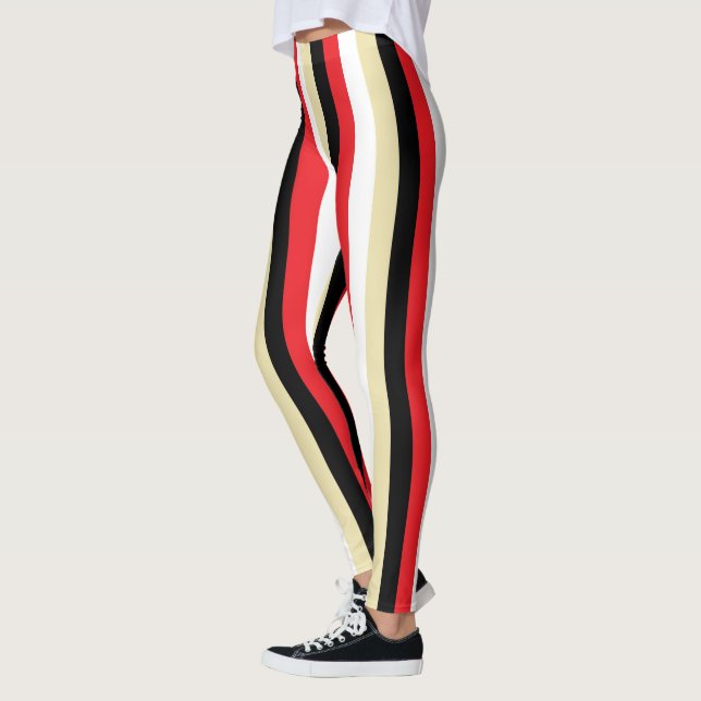 Vertical Red, White, Beige and Black Stripes Leggings (Left)