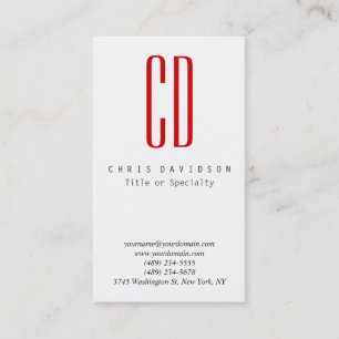 Vertical Red White Color Monogram Business Card