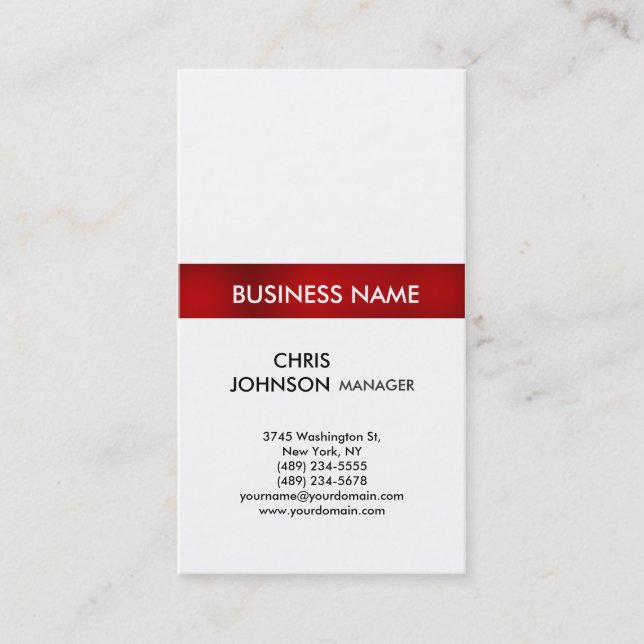 Vertical Red White Creative Trendy Business Card (Front)