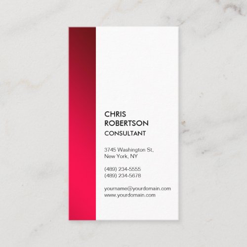 Vertical Red White Minimalist Modern Plain Business Card