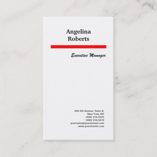Vertical red white professional plain minimalist business card