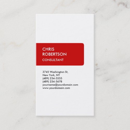 Vertical Red White Simple Charming Business Card