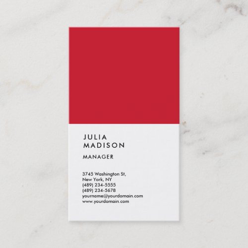 Vertical Red White Trendy Manager Consultant Business Card