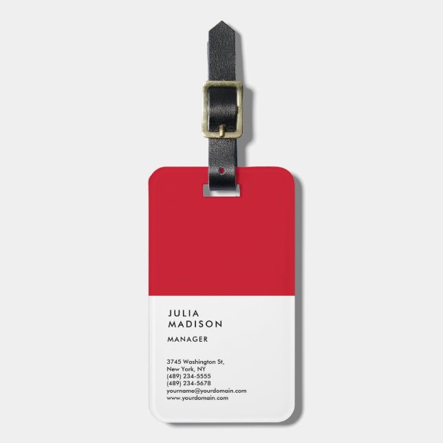 Vertical Red White Trendy Manager Consultant Luggage Tag (Front Vertical)