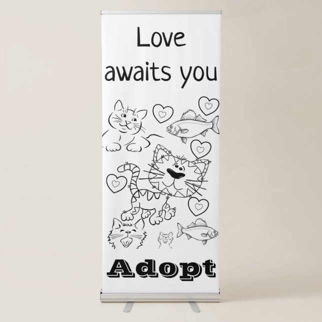 Vertical Retractable Banner Cat Adoption Love (Front)