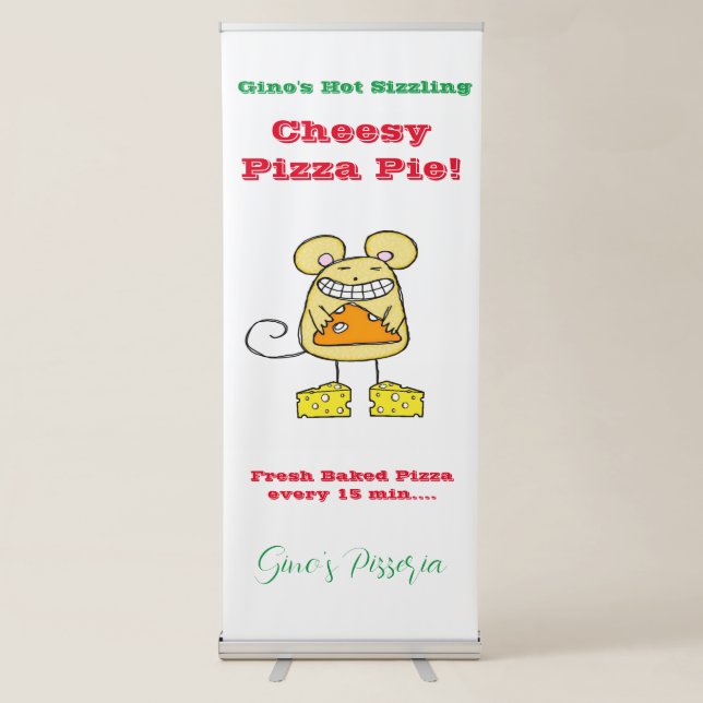 Vertical Retractable Banner Cheesy Pizza Pie  (Front)