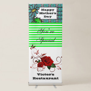 Vertical Retractable Banner Floral Green Stripe