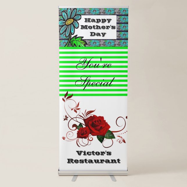 Vertical Retractable Banner Floral Green Stripe (Front)