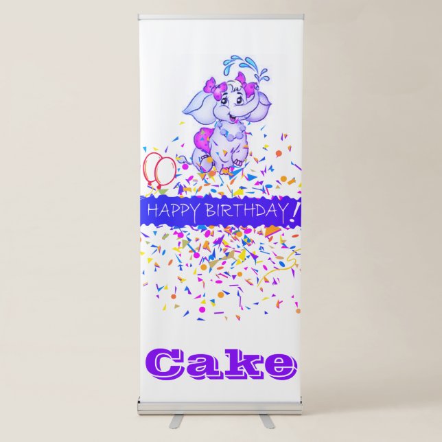 Vertical Retractable Banner Happy Birthday Cake (Front)