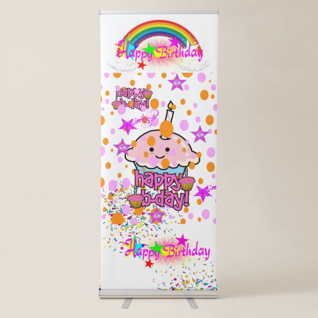 Vertical Retractable Banner Happy Birthday Kids (Front)