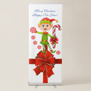 Vertical Retractable Banner Happy New Year Elf