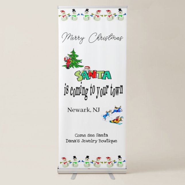 Vertical Retractable Banner Santa is Coming Town (Front)