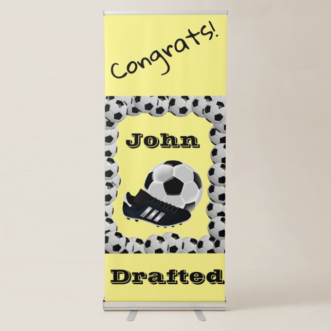 Vertical Retractable Banner Soccer Ball Drafted (Front)