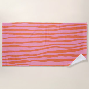 Vertical retro wavy lines - pastel orange and pink beach towel