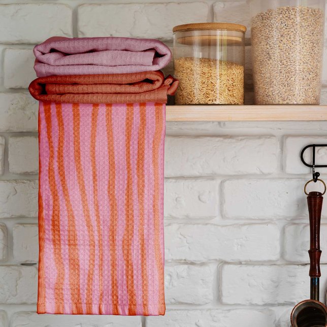 Vertical retro wavy lines - pastel orange and pink kitchen towel (Creator Uploaded)