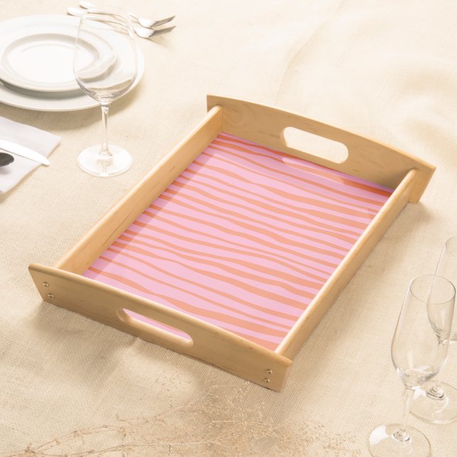 Vertical retro wavy lines - pastel orange and pink serving tray (Front)