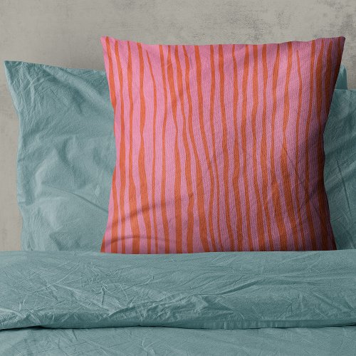 Vertical retro wavy lines _ pastel orange and pink throw pillow